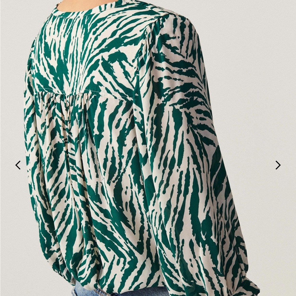 BA&SH Vidris Green White Lady Top Blouse Zebra Print Small - Picture 2 of 11